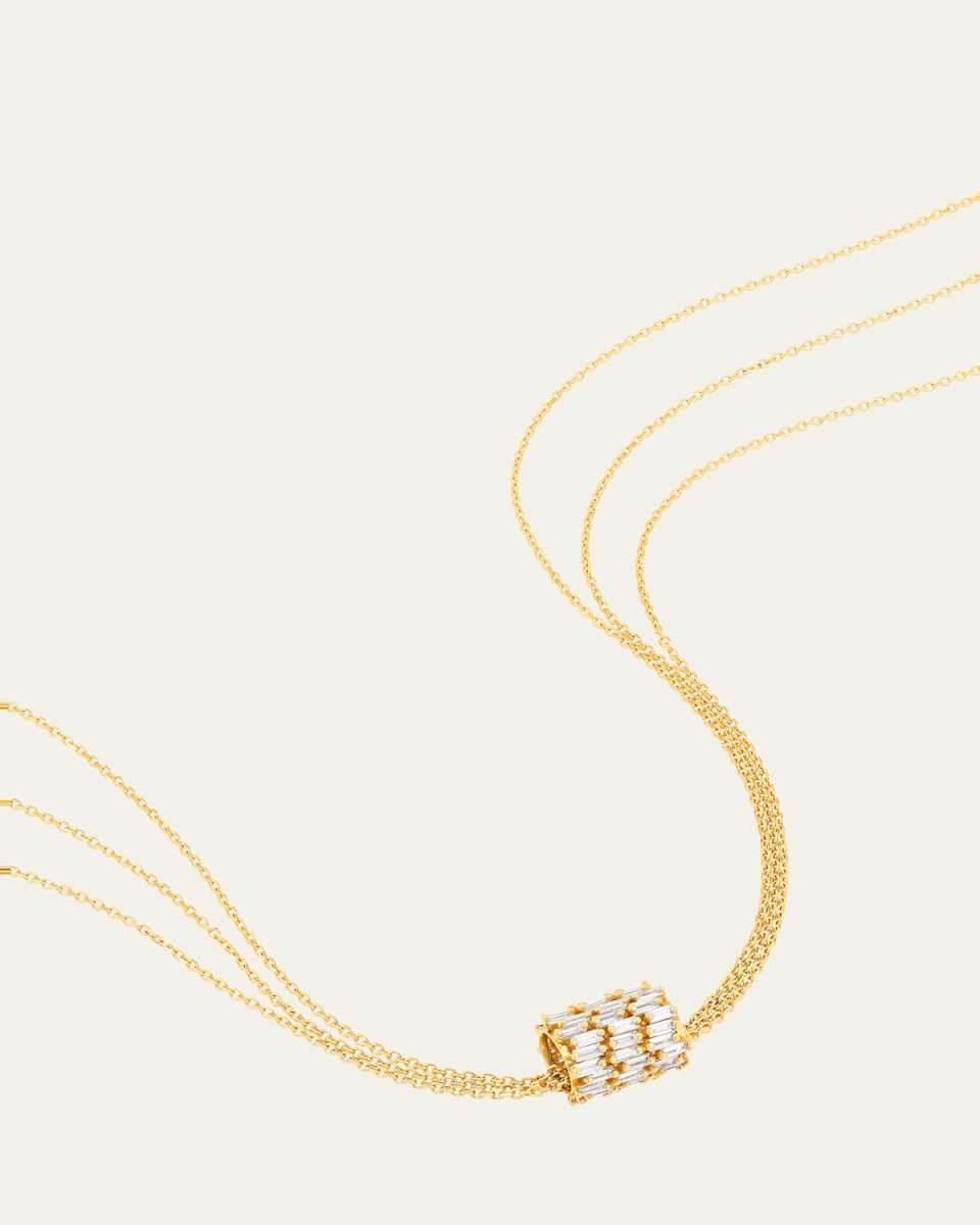 18K Yellow Gold Infinite Triple Row Diamond Rondelle Pendant Necklace